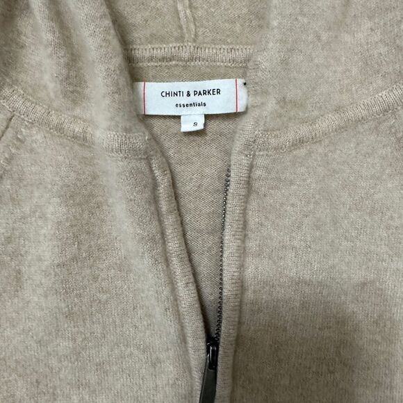 100% Cashmere Beige Cashmere Zip Up Hoodie - Picture 7 of 8